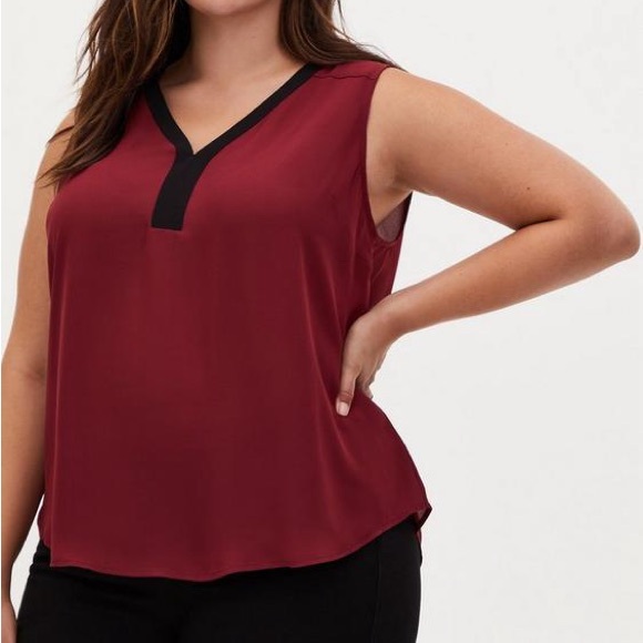 Torrid Burgundy Brick Red Black Georgette Tank Blouse - Picture 6 of 9